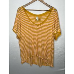 We The Free Linen Cotton V-Neck Take Me Stripped Tee Size S